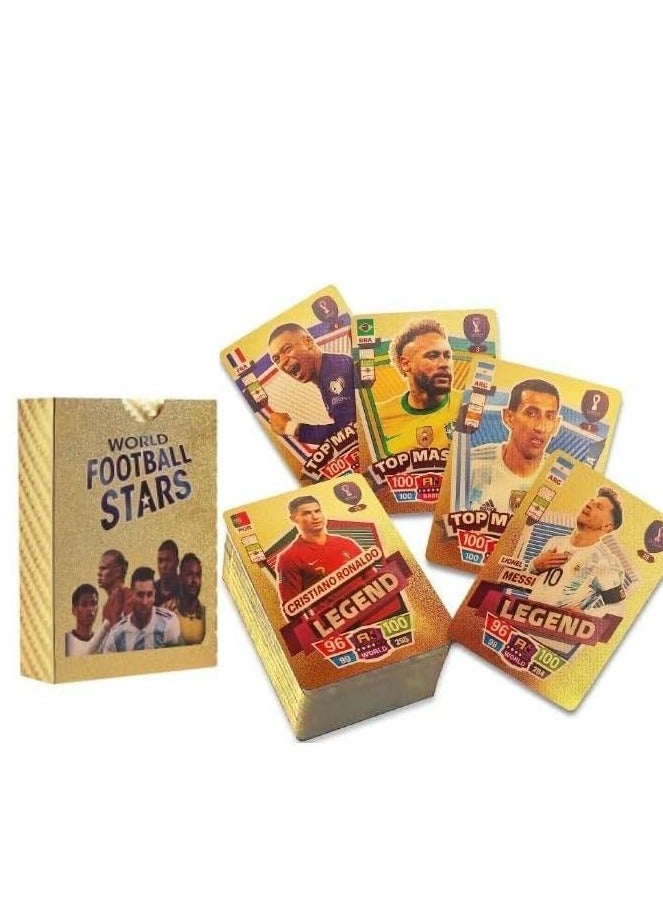 World Football Stars Trading Cards, 55 Golden Waterproof Collectible Player Cards with Storage Box